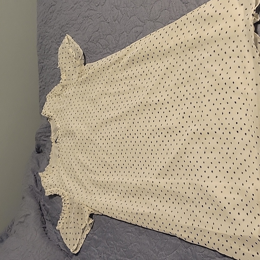 Blue white polka dotted crepe lined dress